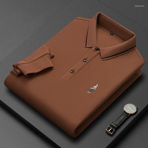 Polos pour hommes Automne Couleur Pure Polo Business Casual 2023 Col Broderie Respirant Manches Longues Coton Marque Porter