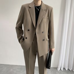 Polos para hombres Otoño Invierno Traje formal Moda Sociedad de negocios Vestido Coreano Suelto Casual Blazer Pantalones Conjuntos de dos piezas 230426
