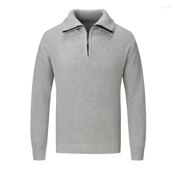 Polos para hombres Otoño Invierno Punto Hombres Negocios Casual Sólido Polo Solapa Cremallera Suéter Harajuku Tees Tops Mens Slim Fit Jersey