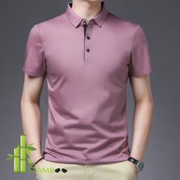 Polos pour hommes Fibre de bambou Viscose et mélange de coton Polo Hommes Col à manches courtes T-shirt sans couture Été Mince Polo léger 230317