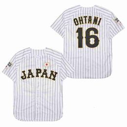 Herenpolo's bg honkbal jersey Japan 16 ohtani jerseys naaien borduurwerk hoge kwaliteit goedkope sport buiten witte zwarte streep wereld nieuw