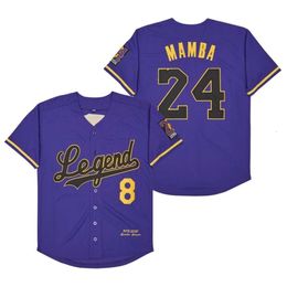 Légende des maillots de baseball masculin BG 8-24 Jersey Mamba Outdoor Sportswear Embroides coudre la culture de rue hip-hop violet 96-16 1978-2020