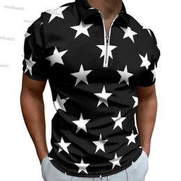 Polo's voor heren zwart en witte ster Casual polo shirt modern trendy cool t-s mannelijke korte mouw ontwerpstraatstijl oversized kleding y2303