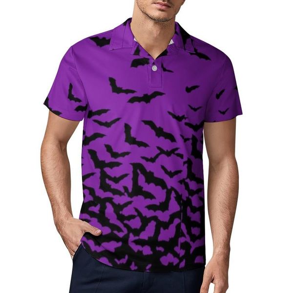 Polos de hombre Estampado de murciélago negro Camisetas casuales Camisa de Halloween espeluznante Cuello vuelto Ropa de calle Verano Hombres -Camisas OversizeMen's Men'sMen's