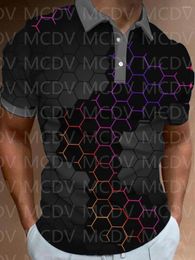 Polos pour hommes Bordure noire de l'hexagone 3D Casual Polo à manches courtes imprimé Tops d'été