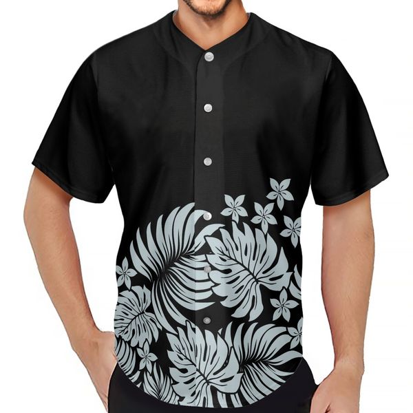 Polos pour hommes Noir Chemise de baseball respirante Hawaii Summer Style Mens Palm Leaf Print T-shirts Mode Sports Manches courtes 230731
