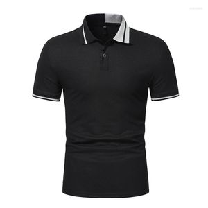 Polos pour hommes noir contraste couleur élégant Polo hommes 2022 marque Slim Fit à manches courtes chemises travail affaires décontracté hauts t-shirts