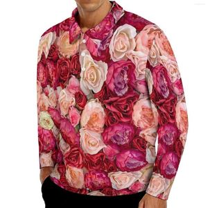 Herenpolo's Blossom Rose Poloshirts Heren Wit Roze Bloemen Casual overhemd Lente Nieuwigheid Kraag Lange mouwen Bedrukt Oversized T-shirts