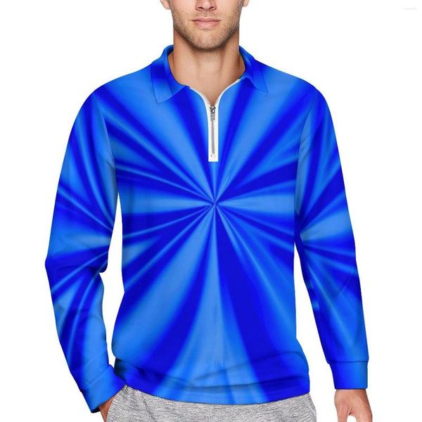 Polos de hombre Azul Tie Dye Camisetas casuales Estampado de flores abstractas Polos para hombre Novedad Camisa Primavera Manga larga Ropa gráfica Tamaño grande