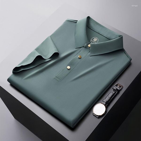 Hommes Polos Marque Vêtements Été Glace Soie Pour Hommes Haute Élasticité Sans Marques Polos / Homme Slim Fit Casual Chemises À Manches Courtes