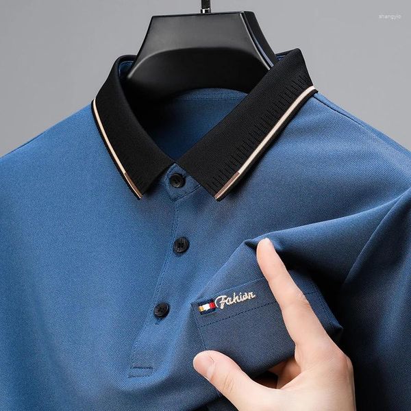 Broide de marque de polos masculine 2024 Ice de glace d'été Silk à manches courtes à manches courtes 3D-Dimension Polo T-shirt sans couture décontracté