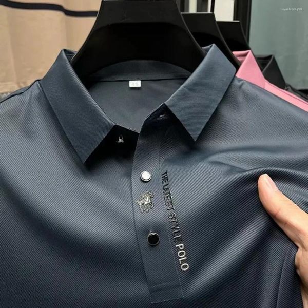 Mentille de la marque Polos Polo Polo Polo Ice Silk Elasticité Couchée courte 2024 Tente d'été Tshirt Fashion Business Men Men Casual