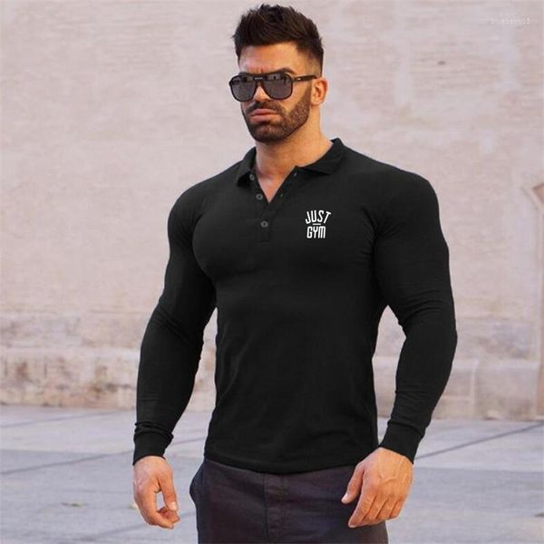 Polos de marca para hombre, camisa Polo de entrenamiento, cuello de talla grande para hombre, botón de otoño, manga larga, camisas de vestir informales para hombre