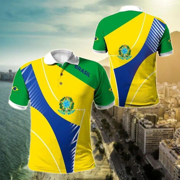 Polos para hombre con escudo de armas de la bandera de Brasil, polos personalizados, ropa de calle informal de verano, Jersey holgado a la moda, ropa deportiva de talla grande