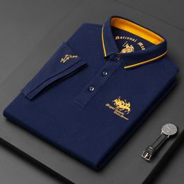 Polos transpirables de alta calidad para hombre, polo bordado de algodón, camiseta informal de manga corta con solapa de negocios de gama alta de verano 230427