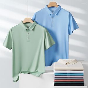 Heren Polos Britse stijl Zomer Solid Ice Silk Polo shirts korte mouw Polo shirts Men Hoge kwaliteit 2023 Zakelijke mannelijke Formele slijtage Slim Fit T -shirt