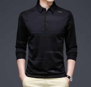 Polos de los hombres de negocios casual de manga larga polos hombres diseñador de moda de lujo polos hombres delgado negro azul ropa hombres top 230524