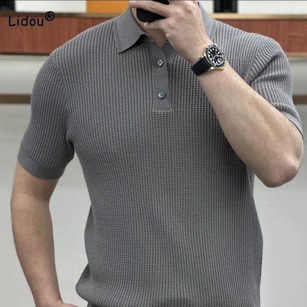 Polos para hombre Oficina de negocios Botón informal Camiseta con cuello polo Moda Manga larga Delgado Guapo Color sólido Jerseys Tops Ropa masculina