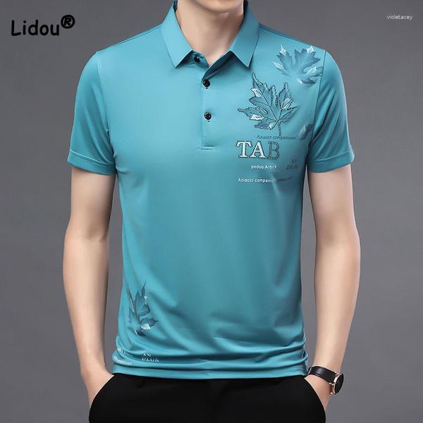 Polos pour hommes Business Office Casual Solid Color Spliced Polo Shirt Summer Male Clothes Korean All-match Short Sleeve Printed T-shirt Tops