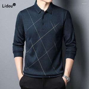 Polos pour hommes Bureau d'affaires Casual Rayé Chemise de couleur unie Vêtements pour hommes Printemps Automne Lâche Tout-match Chemises à manches longues à col polo