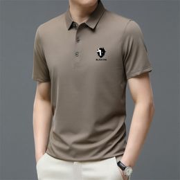 Polos Homme Polo Business NOIR YAK Confortable et Respirant Couleur Unie Glace Soie Revers Manches Courtes Golf 230703