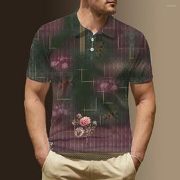 Polos pour hommes Polo d'affaires motif de fleurs à manches courtes chemises hawaïennes décontracté Streetwear hommes vêtements t-shirts haut de haute qualité