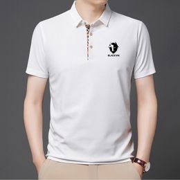 Polo de negocios para hombre, camisa Polo de verano para hombre, informal, holgada, transpirable, antiarrugas, de manga corta, NEGRO YAK, Tops 230627