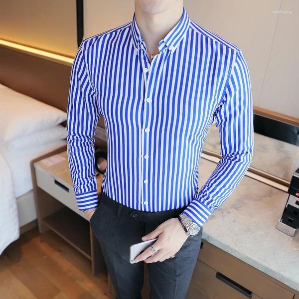 Polos pour hommes Camisas de Hombre Business Casual Elegant Striped Shirts For Men Vêtements Slim Fit Long Manche Formal Homme Robe