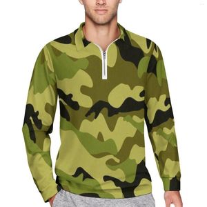 Voor heren Polo's Camouflage poloshirt Dagelijks Groen en zwart Opdruk Rits Informeel Kraag met lange mouwen Nieuw Design Oversized T-shirts