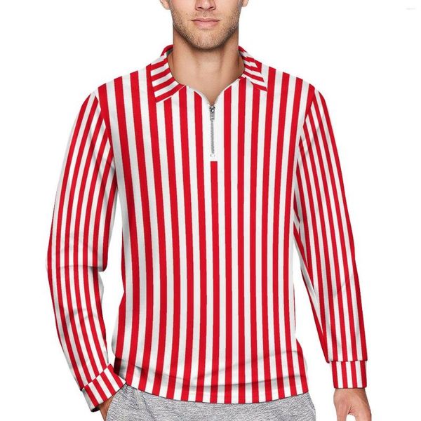 Polos pour hommes Polos décontractés à rayures bonbons T-shirts rouges et blancs Chemise à manches longues Streetwear Vêtements surdimensionnés Cadeau d'anniversaire