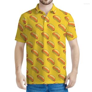 Heren PoloS Cartoon Sandwich Dog Grafisch Polo Shirt Men Zomer 3D Gedrukt voedsel T-shirts Knop Korte mouwen Street Rapel T-shirts