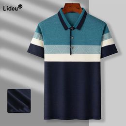 Polos pour hommes Mode décontractée Contraste Couleur Manches courtes Polo pour hommes T-shirt Été All-match Loose Spliced Button Tops Tendance Homme Vêtements 230706