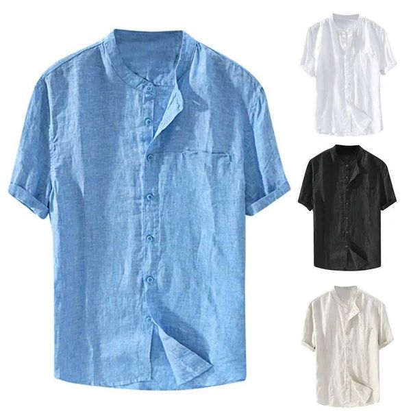 Polos Menos Casual Mens Shirt Skin Friendly Color Couleur Single Poitrine Up Up Collar Loose en été Summer Coffre Top adapté à l'usure quotidienne en Summerl2405