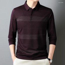 Polos pour hommes Polo décontracté rayé haut à revers confortable vêtements quotidiens à manches longues hommes t-shirts