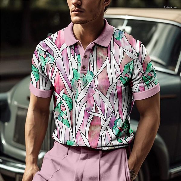 Polos para hombre, camiseta informal de verano, camisetas con solapa a la moda, camiseta con estampado de flores en 3d, ropa Retro sencilla de gran tamaño