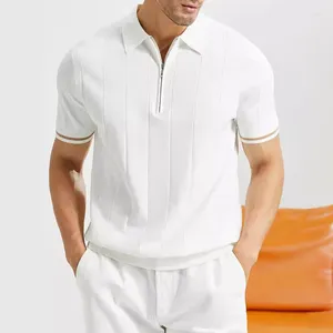 Polo's voor heren Casual Slim Fit Mens Breid Polo Shirt Zomer vrije tijd Ademend kort mouw Kraag Zipper T Men Fashion Solid