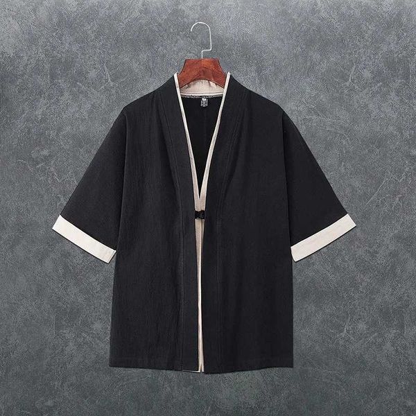 Polos para hombres estilo chino lino hombre kimono con frontal abierto yukata yukata samurai japonés vestimenta kimono sólido colorl2405