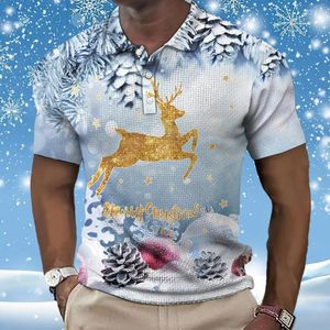 Polo's voor heren Kerstpoloshirt Mode bedrukte shirts Casual mesh blouse met korte mouwen Zomer vrijetijdskleding Oversized ademend