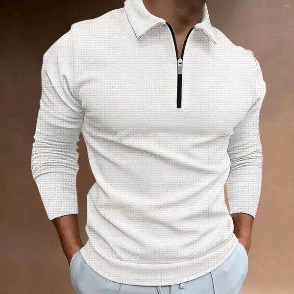 Polos pour hommes Polo classique en tissu gaufré à manches longues automne et hiver personnel décontracté taille européenne S-XXXL Plus