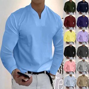 Polos pour hommes Vêtements Polo T-shirt de sport T-shirt élastique à manches longues Automne Col en V Business Formel Bureau Style de luxe