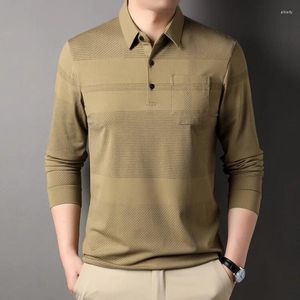 Polo's voor heren Kleding Lente Herfst Losse kraag met lange mouwen Gestreepte zakken Polo T-shirt Casual mode Zakelijke tops