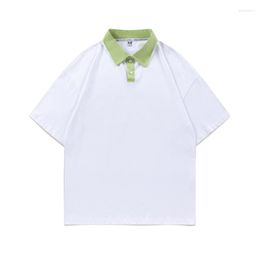 Polos pour hommes couleur bloquant Style Hong Kong lâche automne épaule 5/4 manches polos revers t-shirts pour l'été