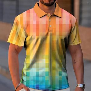 Polos pour hommes Couleur Dégradé Plaid Imprimé Été Col Boutonné Polos Casual Tops Surdimensionné À Manches Courtes Mode Hommes Vêtements