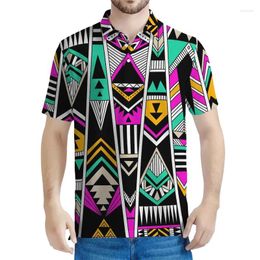 Polos pour hommes colorés aztèques Tribal Polo Polo Men 3D Print To-Shirts Totem Totem Tops Bouton Boulace de revers décontracté
