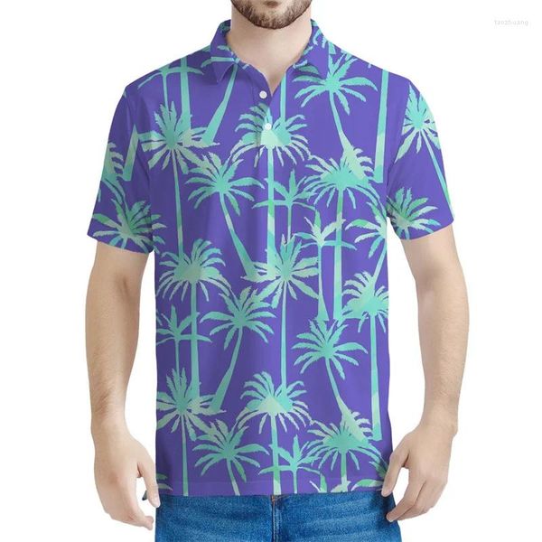 Polos pour hommes colorés palmier 3D Polo imprimé Men Summer Summer Loose Short Plantes Hawaiian Graphics Shirts Tops T-shirt