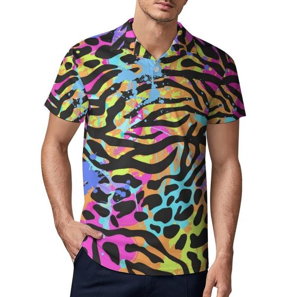 Polos para Hombre Camisa con Estampado De Tigre Colorido Animal Metálico Casual Playa Moda Camisetas Hombres Cuello Vuelto Patrón Tops De Gran TamañoHombre HombreM