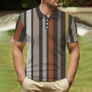 Polo's voor heren Kleurrijke strepen Patroon Print Zomer Button Down kraag Poloshirt Casual Tops Oversized korte mouw Trend Herenkleding