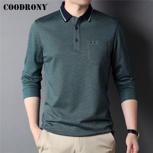 Polos pour hommes COODRONY marque arrivée couleur unie poche à manches longues Polo hommes vêtements coton affaires t-shirt décontracté Homme haut Z5115 230325