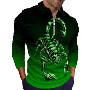 Polo's voor heren coole heren groen schorpioen t -shirt 3D geprinte lange mouw t -shirts gif grafische tops hiphop street heren polor shirt 221122