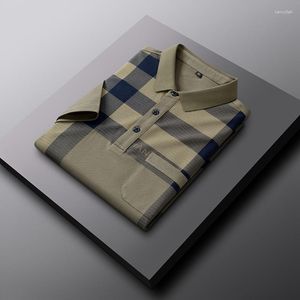 Polos pour hommes coton haute qualité Plaid à manches courtes Polo 2023 été mode polyvalent T-shirt affaires décontracté